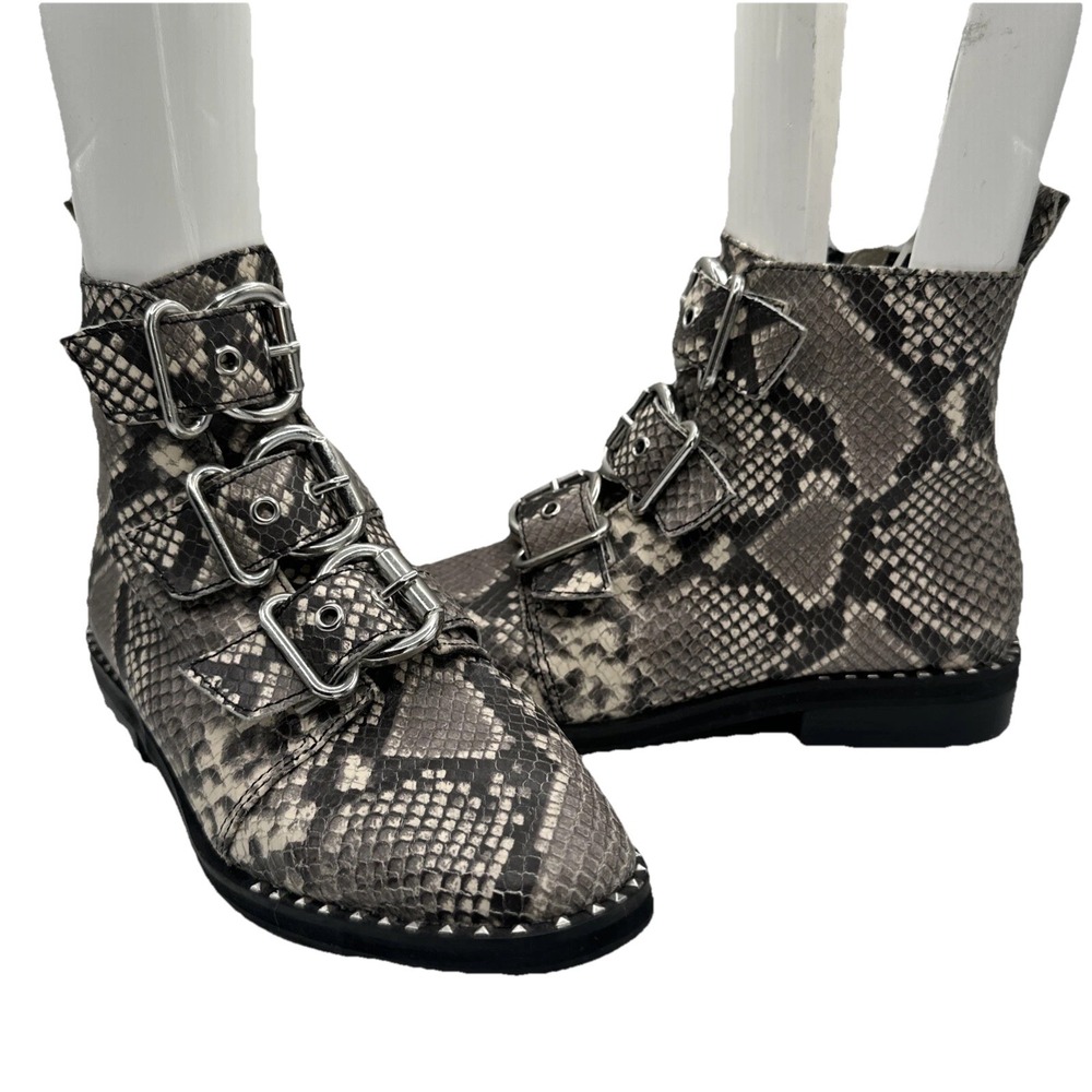 Steven Madden Beige Buckles Accent Studded Snakeskin Sz 8